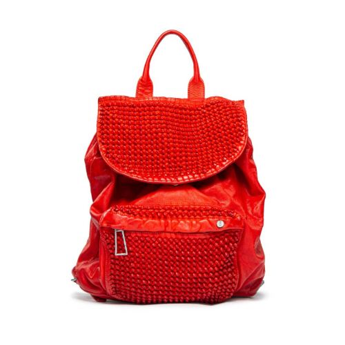 zaino con tasca esterna in pelle rossa 