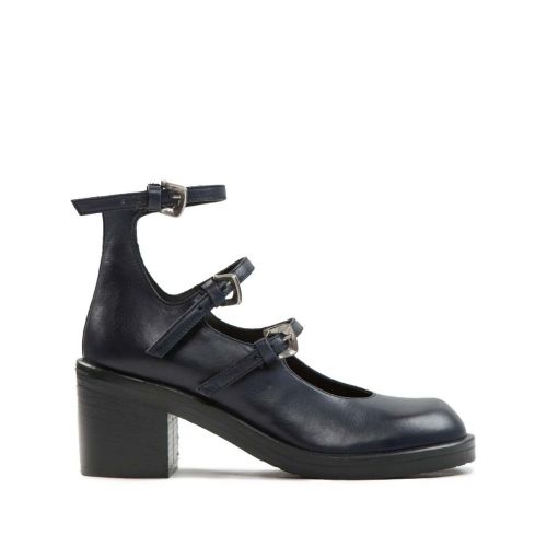 bebe con fibbie in pelle blu