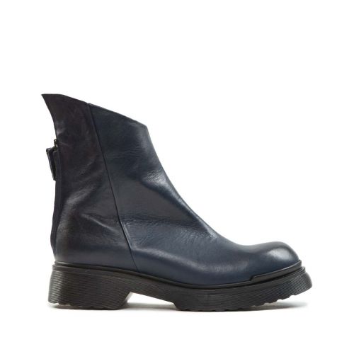 biker in pelle blu con cerniera posteriore 