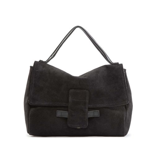 borsa con patta in camoscio nero