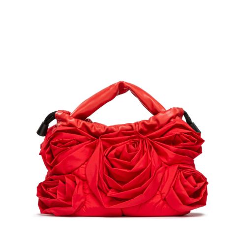 shopper floreale in tessuto rosso 