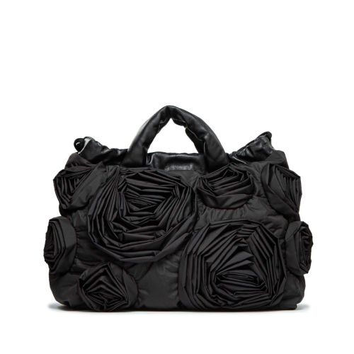 shopper floreale in tessuto nero 