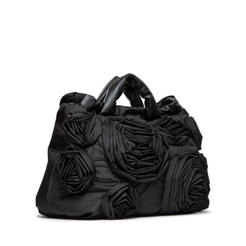 shopper floreale in tessuto nero 