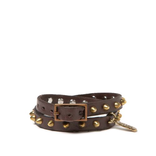 bracciale con borchie in pelle ebano