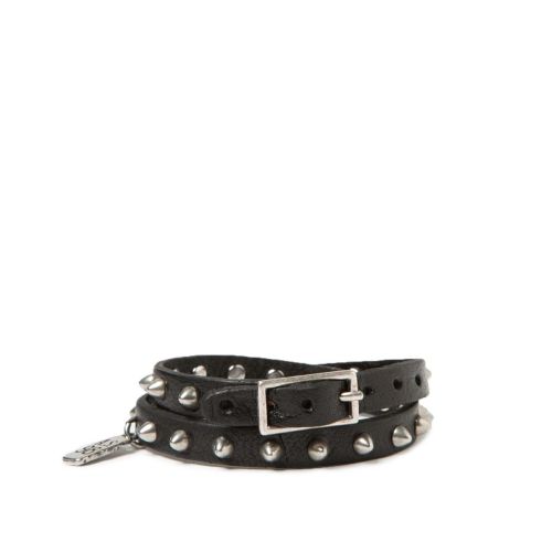 bracciale con borchie in pelle nera