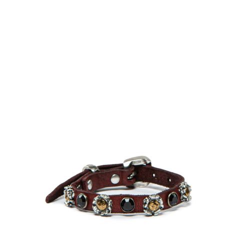 bracciale con rivetti in pelle borgogna  