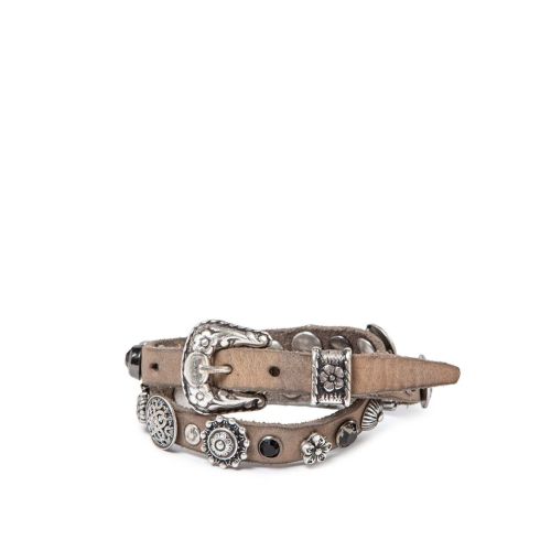 bracciale doppio giro grigio con strass e fiori 