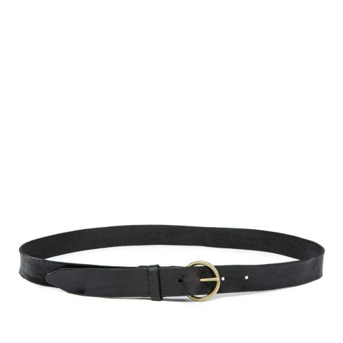 cintura in pelle nera con fibbia oro 