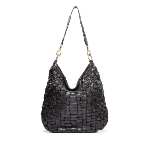 sacca in pelle intrecciata nera 