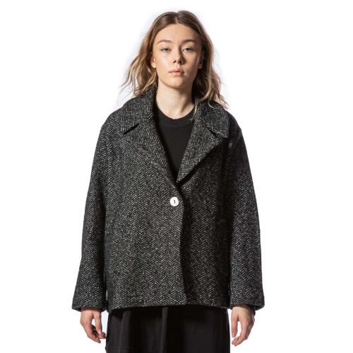 cappotto corto NORA in tessuto spinato nero 