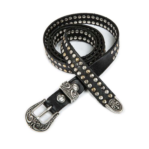 cintura con rivetti in pelle nera 
