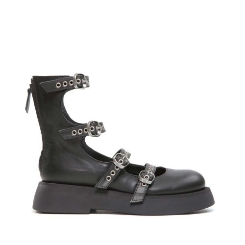 bebe con fibbie in pelle nera 