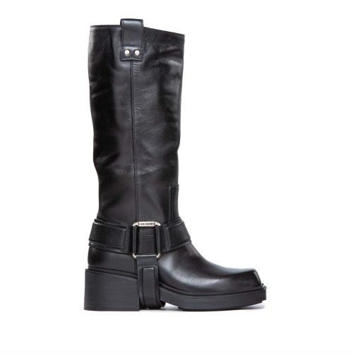 stivali punta quadra in pelle nera 