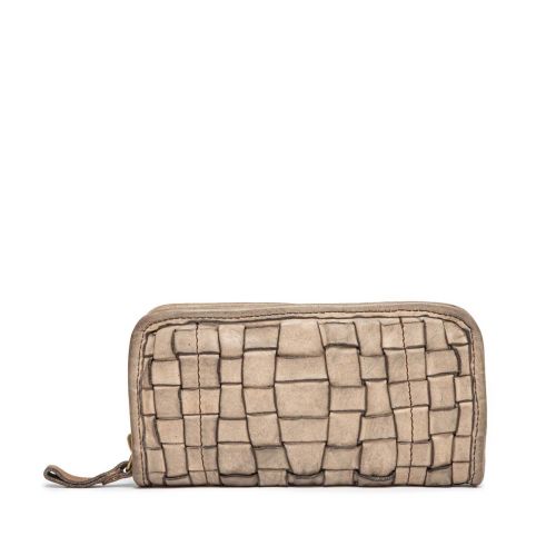 portafogli zip around in pelle intrecciata ghiaccio