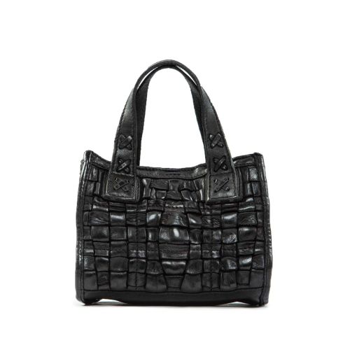 shopper piccola con intreccio in pelle nera
