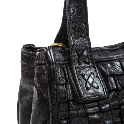 shopper piccola con intreccio in pelle nera