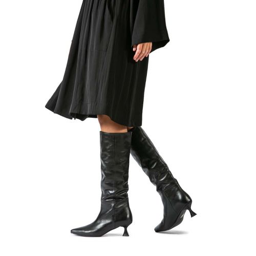 stivali tacco rocchetto in pelle nera