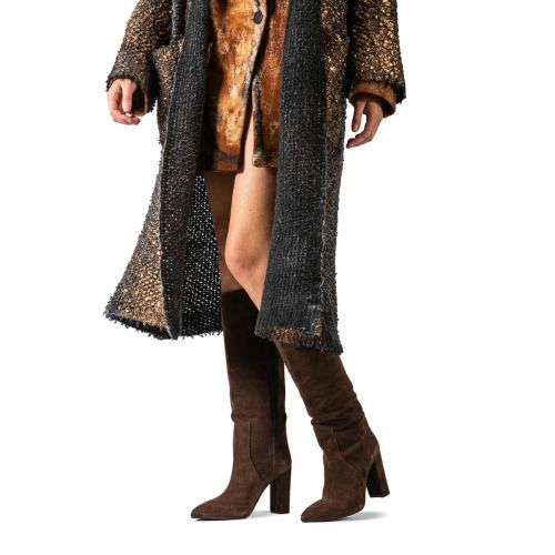 stivali tubo punta sfilata in camoscio marrone