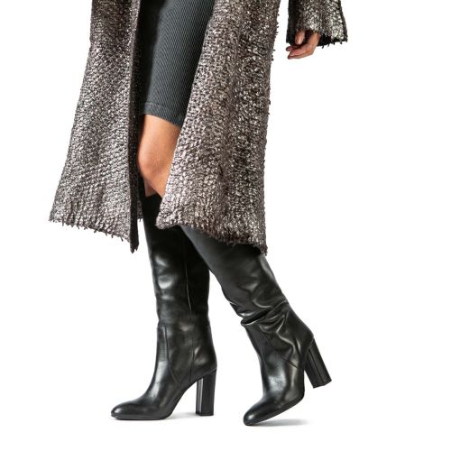 stivali tubo punta tonda in pelle nera