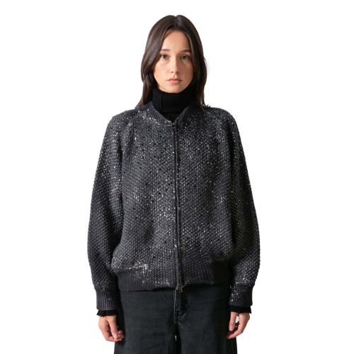 bomber lamina e strass grigio 