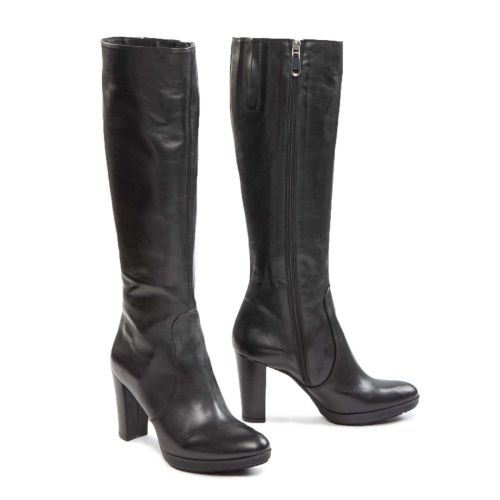 stivali tacco in pelle nera