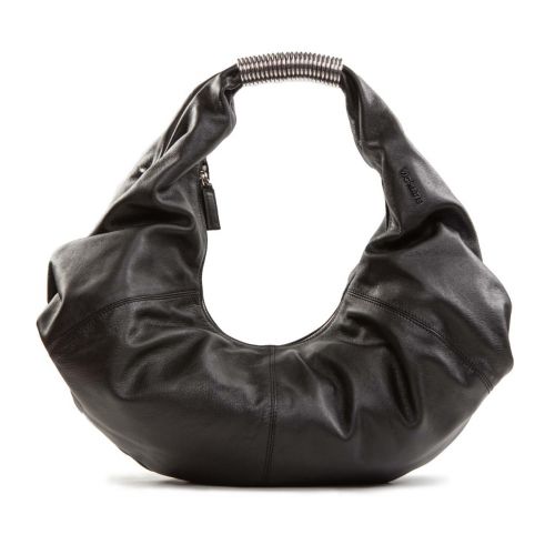 monospalla con maniglia in metallo in pelle nera