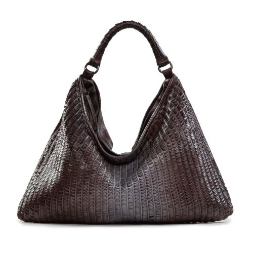 monospalla in pelle intagliata jeans degrade 