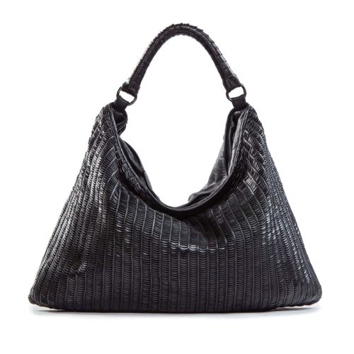 monospalla in pelle intagliata nera 