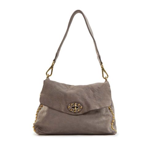 monospalla NADIA in pelle cemento con borchie