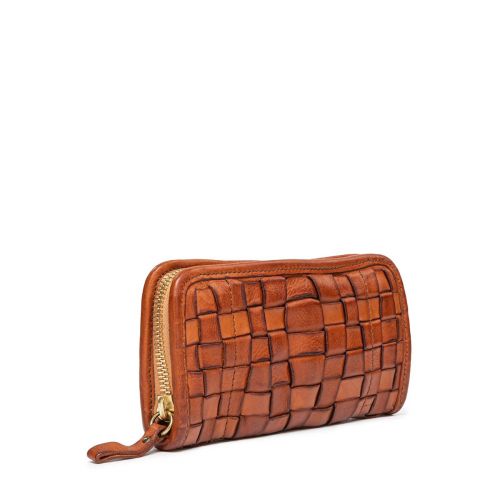portafogli zip around in pelle intrecciata cuoio
