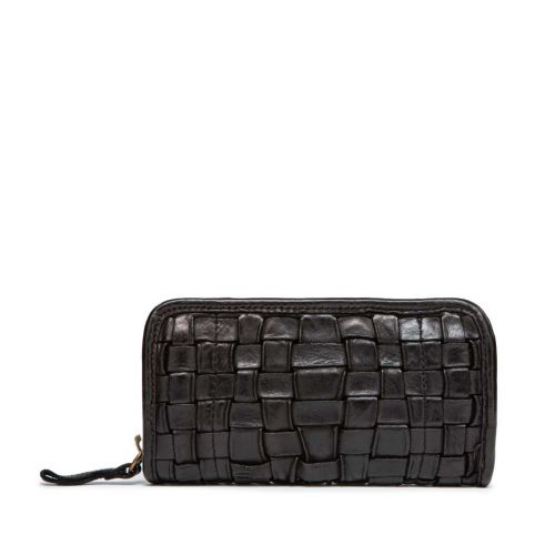portafogli zip around in pelle intrecciata nera