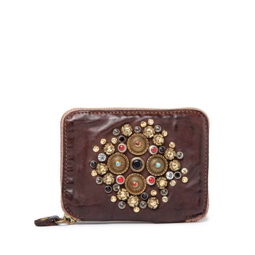 portafoglio marrone borchie e strass colorati