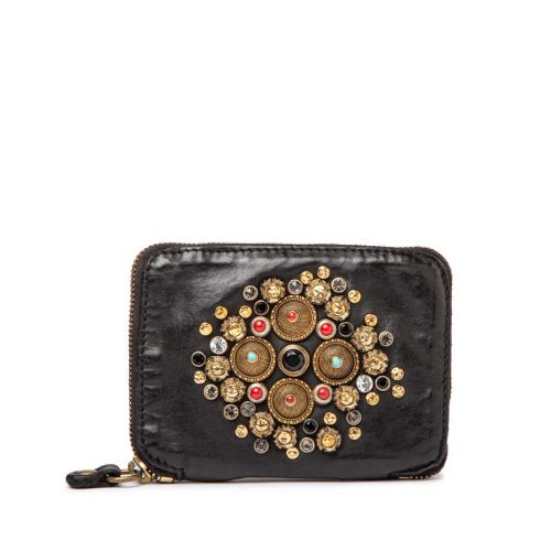 portafoglio nero borchie e strass colorati 