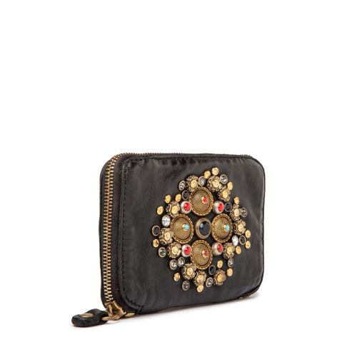 portafoglio nero borchie e strass colorati 