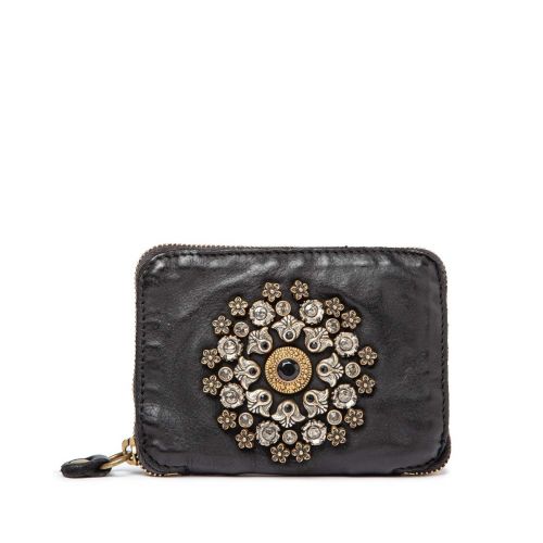 portafoglio nero strass e fiori