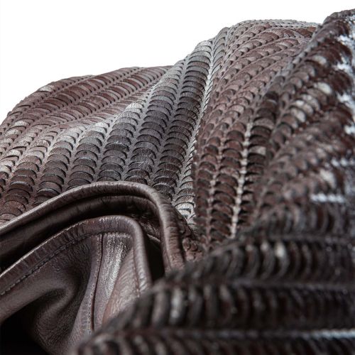 monospalla in pelle intagliata jeans degrade 