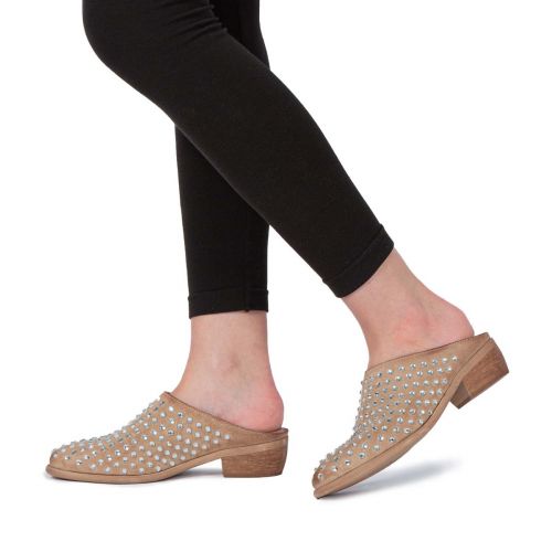 sabot con strass in camoscio beige 