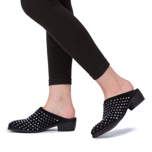 sabot con strass in camoscio nero 