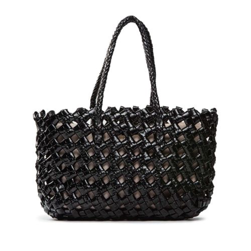 shopper intreccio largo in pelle nera