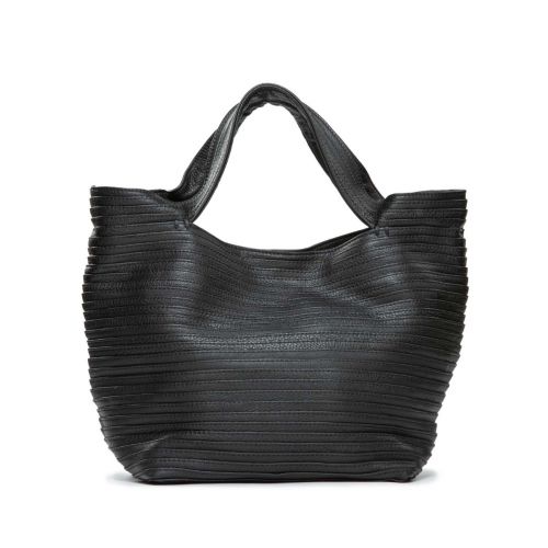shopper in pelle nera con tracolla 