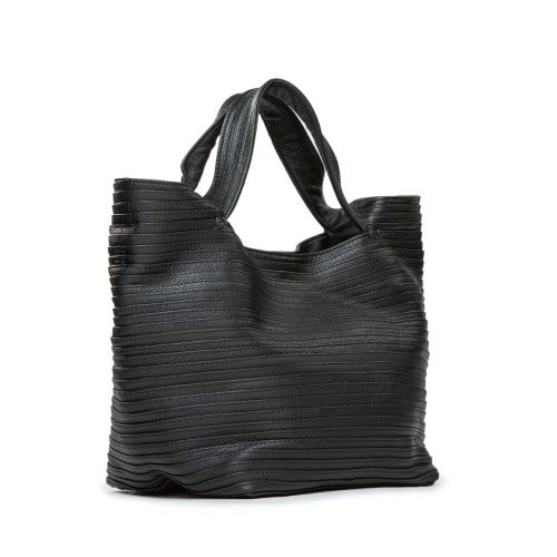 shopper in pelle nera con tracolla 