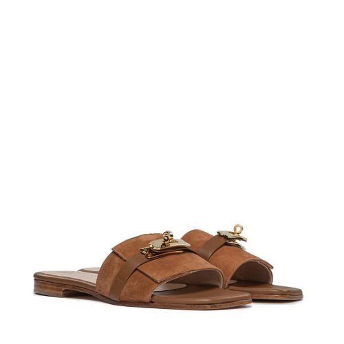 sabot chiusura metallo in camoscio cuoio