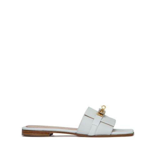 sabot chiusura metallo in pelle bianca 