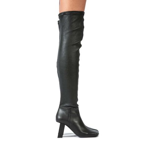 stivale tacco scultura in pelle nera