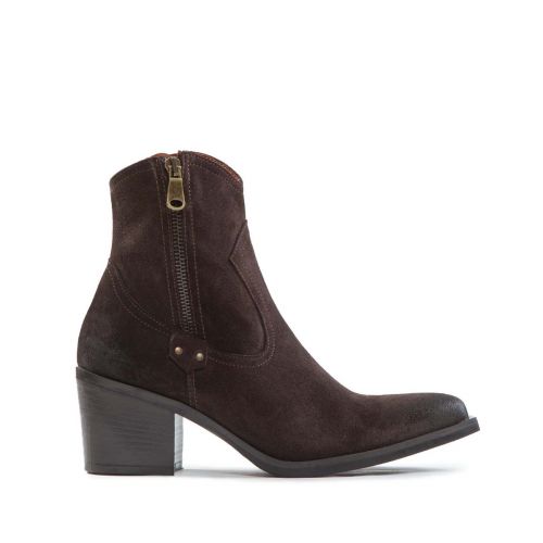 texano con doppia cerniera in camoscio marrone 