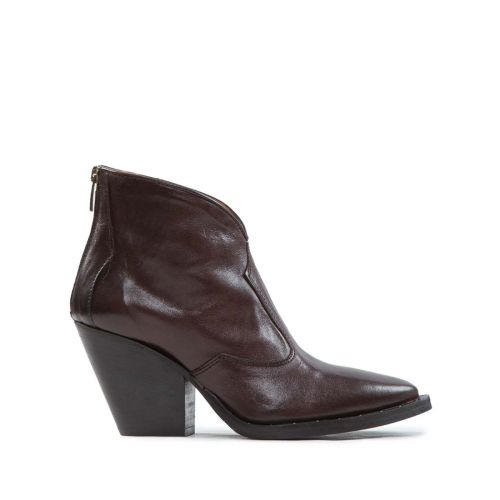 texano con scollo V in pelle marrone