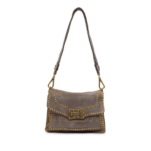 tracolla AGNESE in pelle grigia con rivetti