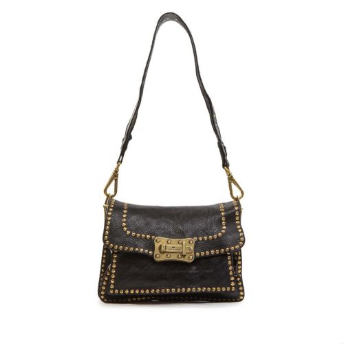 tracolla AGNESE in pelle nera con rivetti