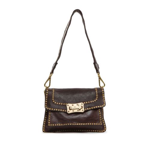 tracolla AGNESE con rivetti in pelle marrone