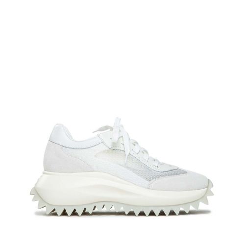 sneakers in pelle e tessuto bianco
